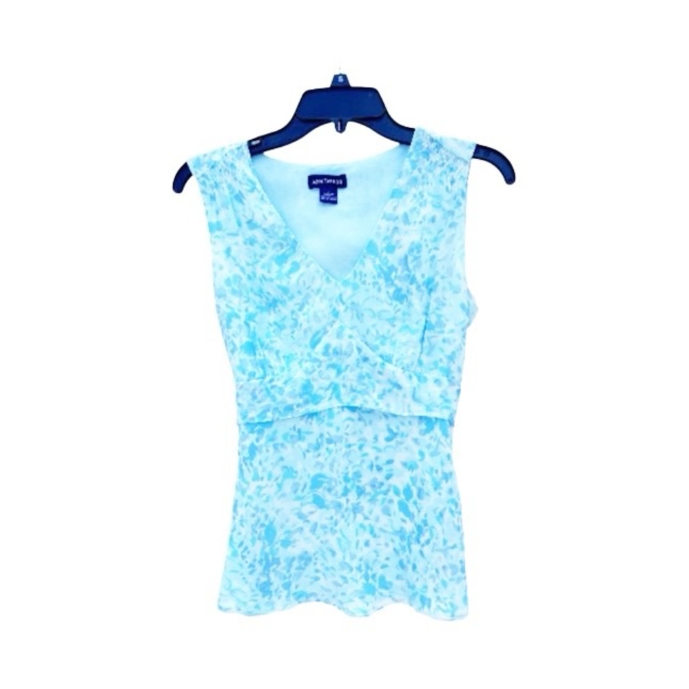 Ann Taylor Blue Silk Chiffon Tie-Back Sleeveless Blouse with Empire Waist